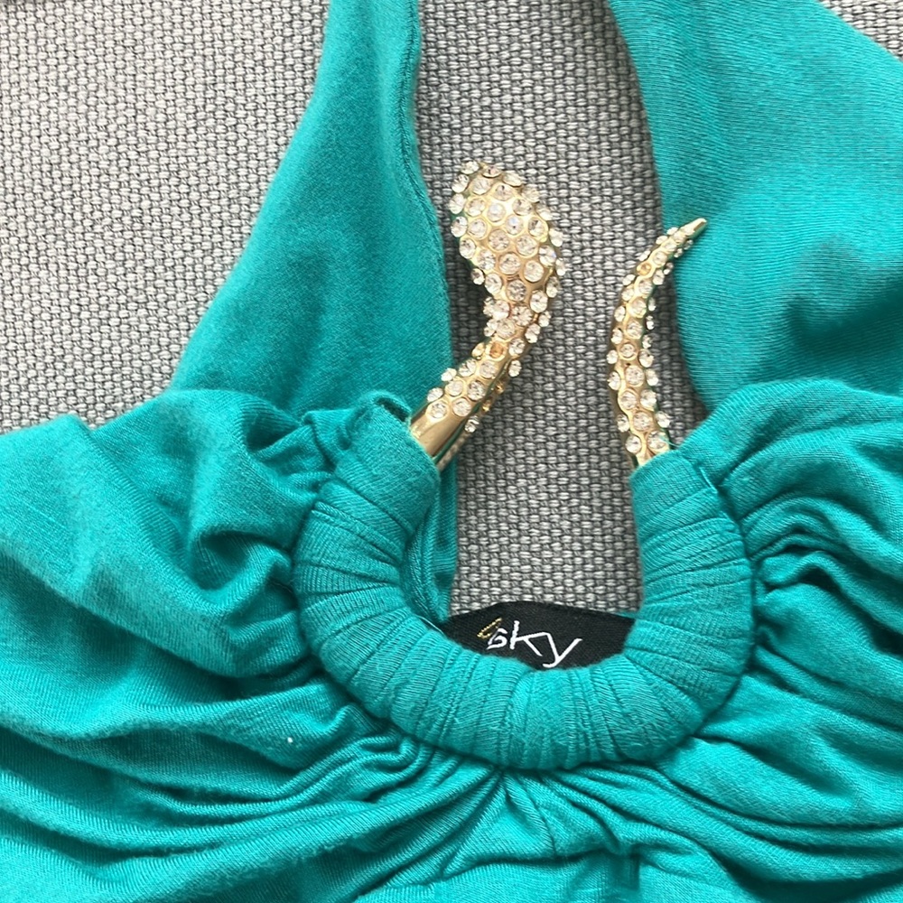 Vintage Y2K Sky Crystal Snake Halter Top – Turquoise Retro Vintage 2000s XS/S